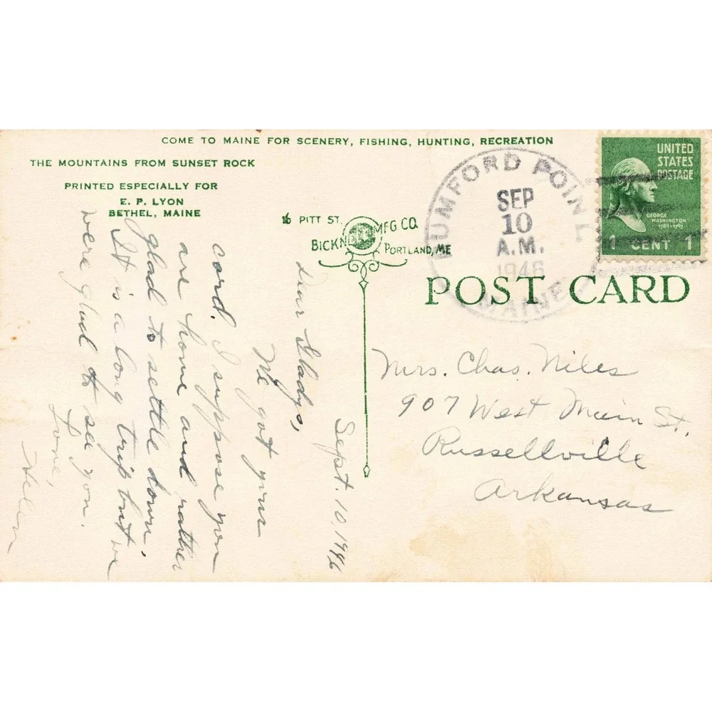 Bethel Maine RPPC? Mountains Sunset Rock 1946 Postmarked 1¢ Stamp Sepia VG - Picture 2 of 2